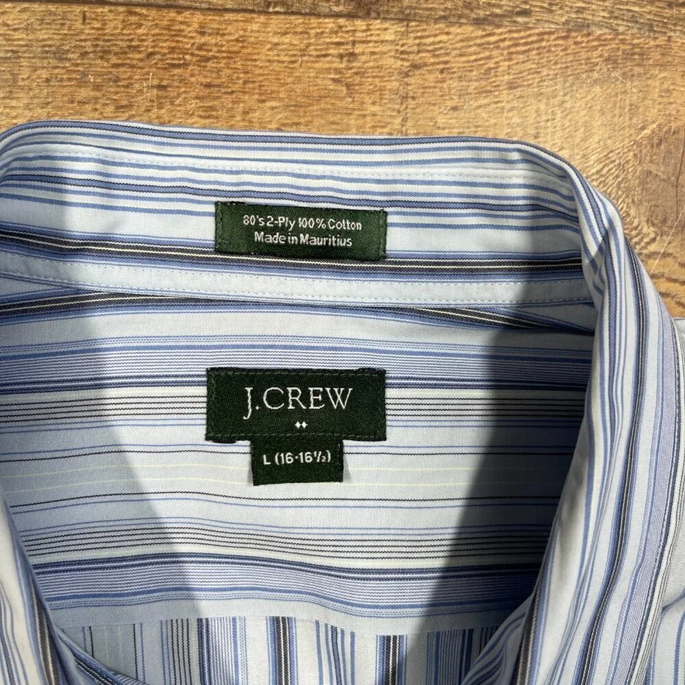 J Crew Mens Long Sleeve Blue and White Button Down Shirt Large